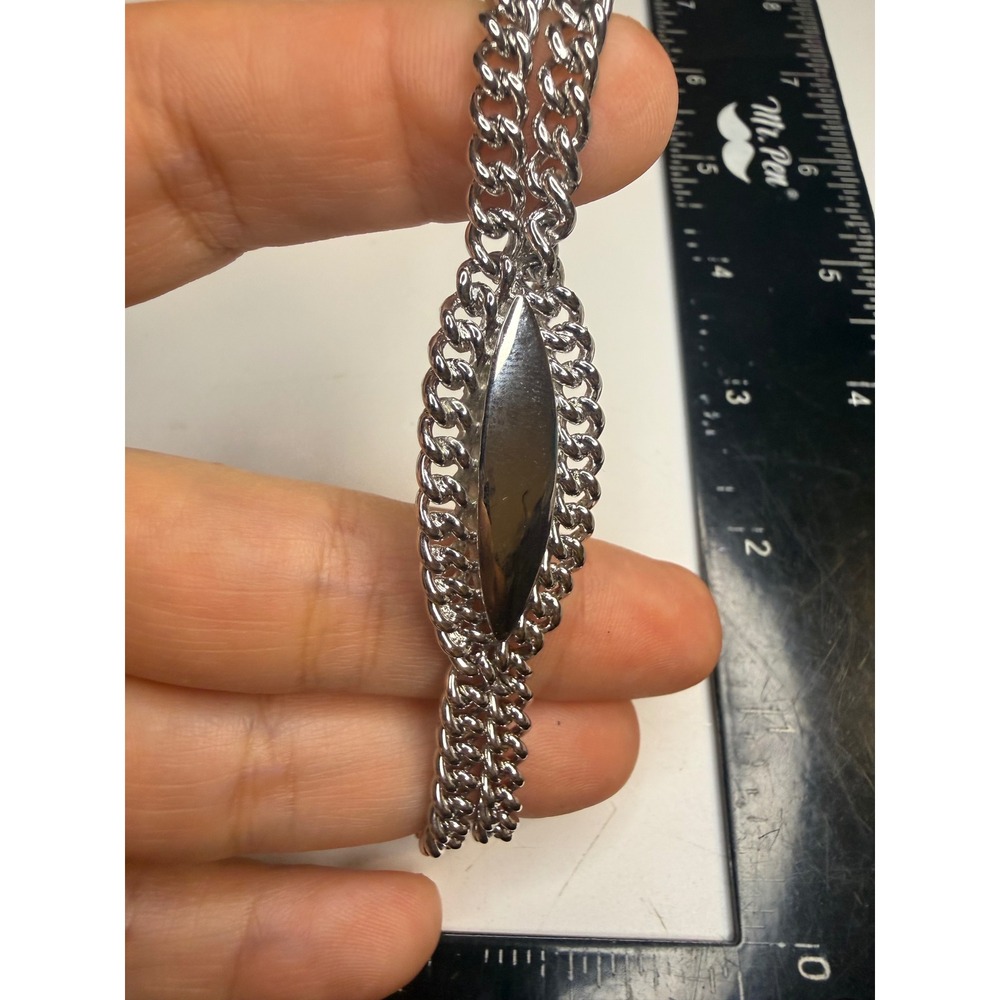 Speidel Silver Tone Double Curb Chain ID Bracelet USA Made Fold Over Clasp